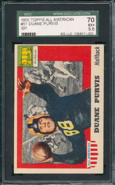 1955 Topps All American FB #51, SP, #60 & #70 (3) Card Lot SGC 70