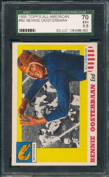 1955 Topps All American FB #62, #64, & #80, Michigan, (3) Card Lot SGC 70