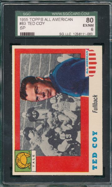 1955 Topps All American FB #63 Justice & #83 Coy, SP, (2) Card Lot SGC 80