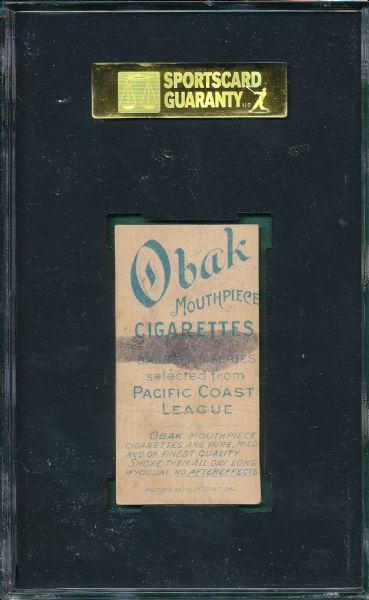 1909 T212-1 Ryan Obak Cigarettes SGC Authentic 