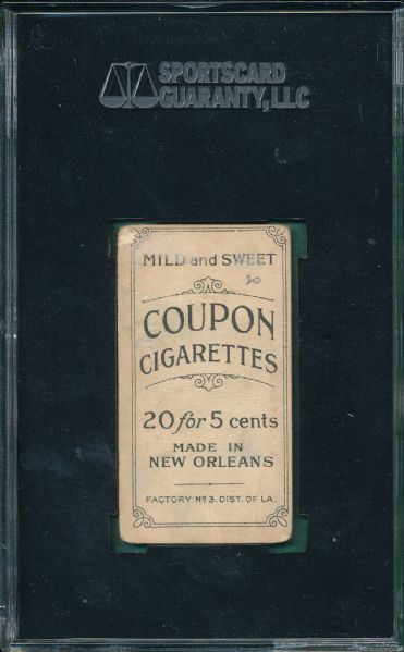 1914 T213-2 Tinker, Bat On, Coupon Cigarettes SGC 10