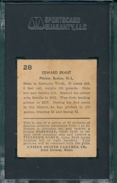 1932 U S Caramel #28 Edward Brandt SGC 50