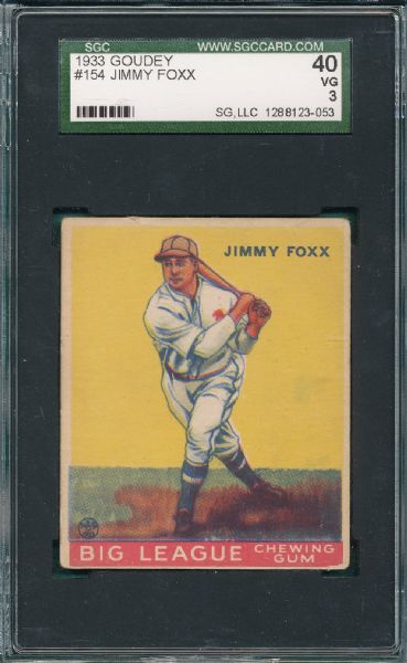 1933 Goudey #154 Jimmy Foxx SGC 40