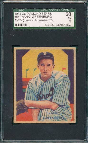1934-36 Diamond Stars #54 Hank Greenberg SGC 60