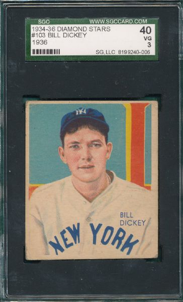 1934-36 Diamond Stars #103 Bill Dickey SGC 40 *High Number*