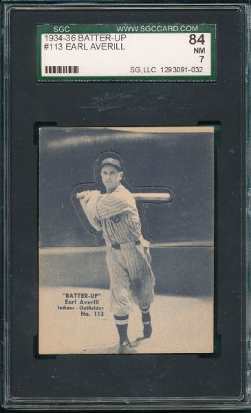 1934-36 Batter-Up #113 Earl Averill SGC 84 *Highest SGC*