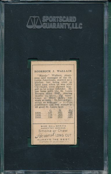 1911 T205 Wallace, One Line of 1910, Honest Long Cut SGC 35 *Tough Variation*