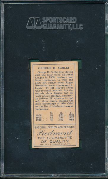 1911 T205 Schlei Piedmont Cigarettes SGC 55