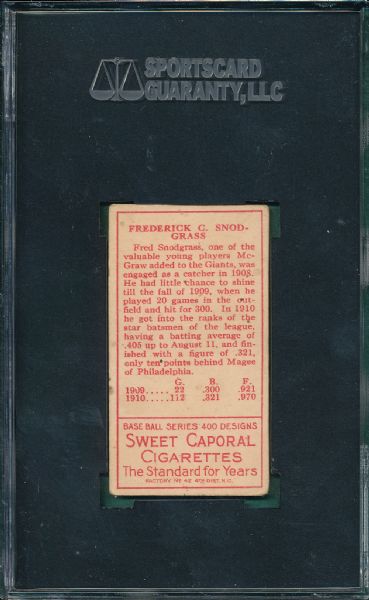 1911 T205 Snodgrass Sweet Caporal Cigarettes SGC 50