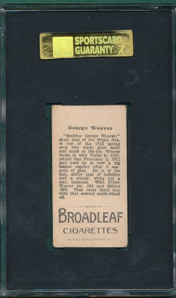 1912 T207 Buck Weaver Broad Leaf Cigarettes SGC 40 *Lionel Carter Collection*