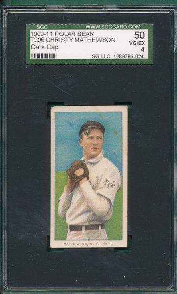 1909-1911 T206 Mathewson, Dark Cap, Polar Bear Tobacco SGC 50