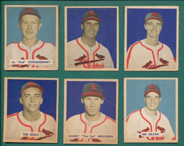 1949 Bowman (7) Card Lot of St. Louis Cardinals W/ Slaughter *Crease Free*