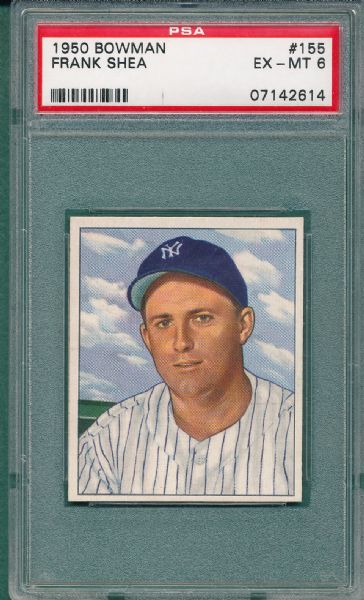 1950 Bowman #154 Niarhos & #155 Shea, Yankees (2) Card Lot PSA 6 