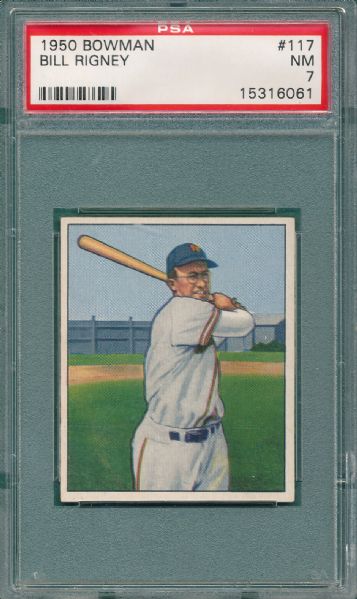 1950 Bowman #117 Bill Rigney PSA 7