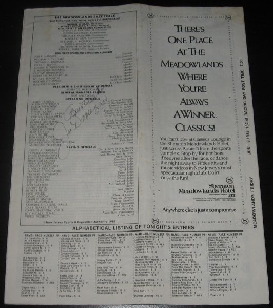 Joe DiMaggio autographed Meadowlands Race Track Program, PSA/DNA certificate