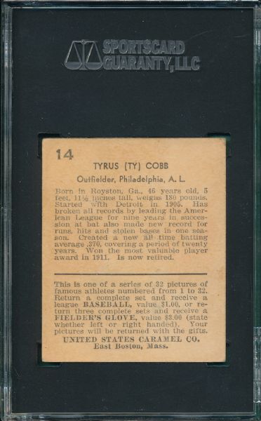 1932 U S Caramel #14 Ty Cobb SGC 50