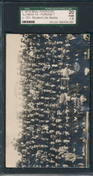 1913 & 16 Postcard Illinois vs. Purdue (2) Card Lot SGC   *Collector's Aid*