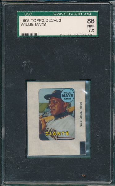 1969 Topps Decal Willie Mays SGC 86