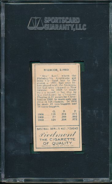 1911 T205 Lord, Bris Piedmont Cigarettes SGC 20