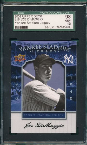 2008 Upper Deck #16 Joe DiMaggio, Yankee Stadium Legacy SGC 98
