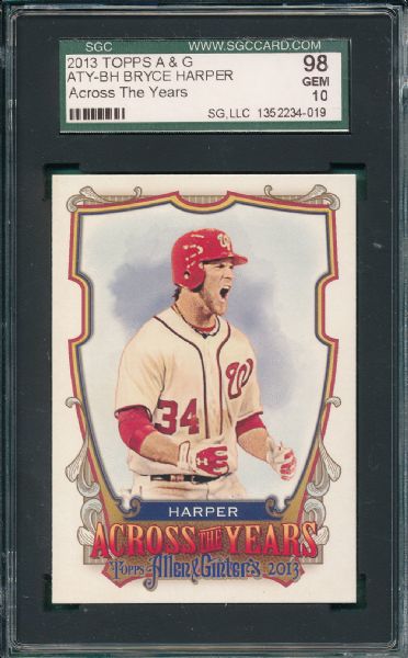 2013 Topps A & G ATY-BH Bryce Harper, Across the Years, SGC 98
