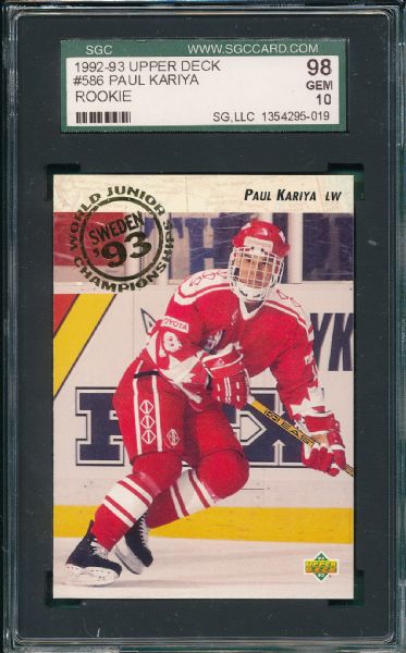1992-93 Upper Deck #586 Paul Kariya SGC 98 *Rookie*