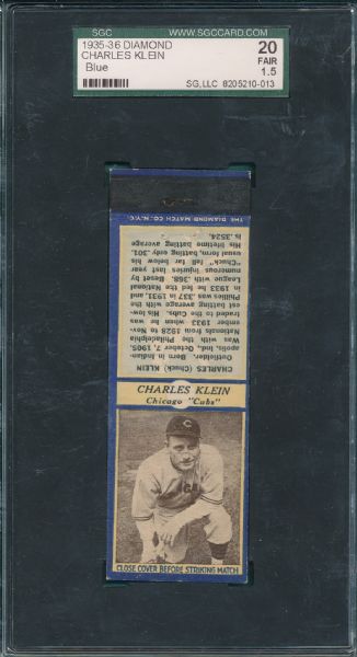 1935 Diamond Matchbooks Chuck Klein SGC 20