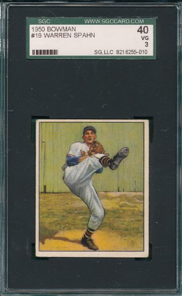 1950 Bowman #19 Warren Spahn SGC 40