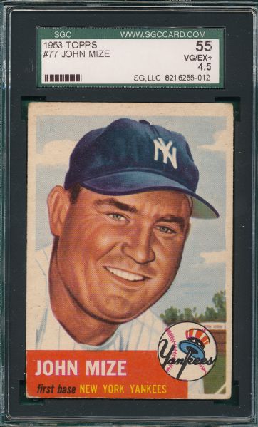 1953 Topps #77 John Mize & #78 Al Schoendienst (2) Card Lot SGC