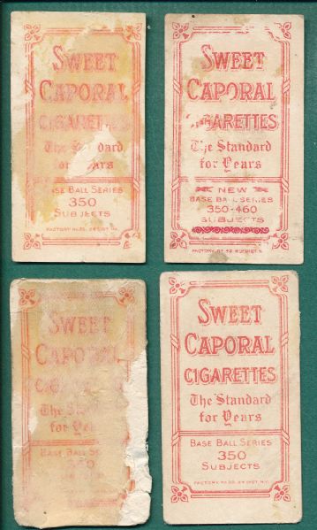 1909-1911 T206 (4) Card Lot, Sweet Caporal Cigarettes W/Becker