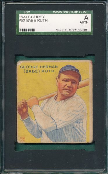 1933 Goudey #53 Babe Ruth SGC Authentic