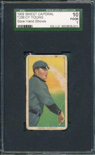 1909-1911 T206 Young, Cy, Bare Hand Sweet Caporal Cigarettes SGC 10