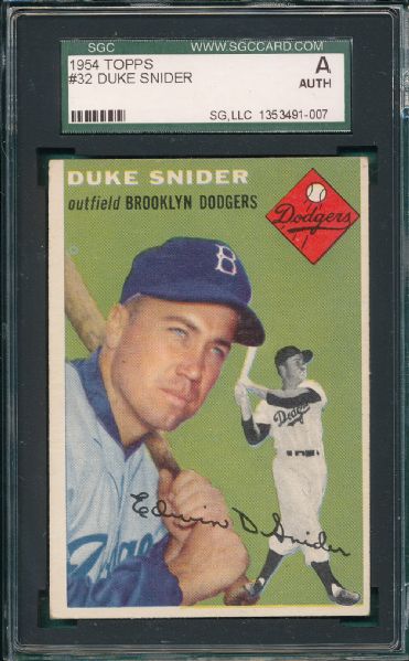 1954 Topps #32 Duke Snider SGC Authentic