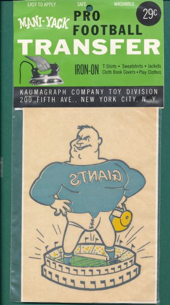 1963 New York Giants Kaumagraph Iron On Transfer  *Collector's Aid*