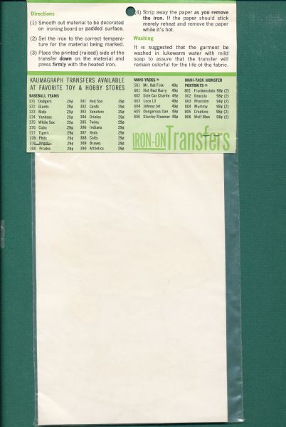 1963 New York Giants Kaumagraph Iron On Transfer  *Collector's Aid*