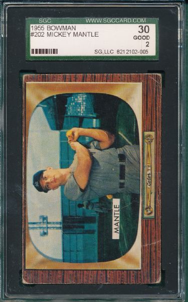 1955 Bowman #202 Mickey Mantle SGC 30  *Collector's Aid*