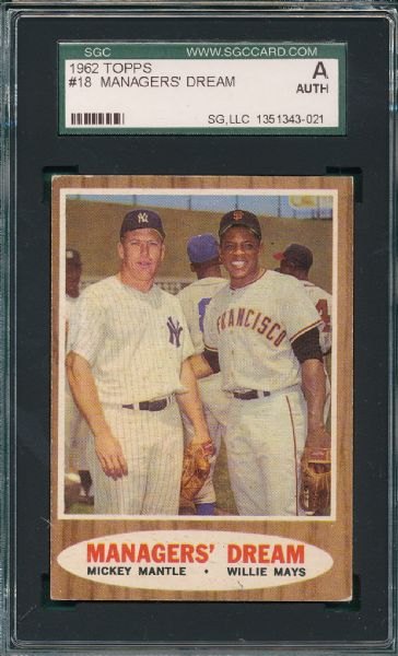 1962 Topps #18 Managers Dream W/ Mantle & Mays SGC Authentic  *Collector's Aid*