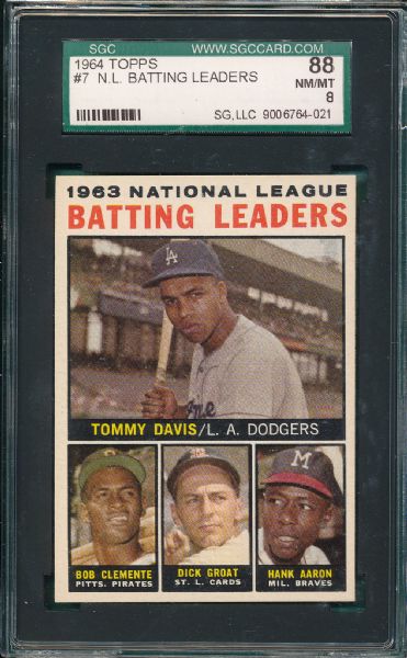 1964 Topps #7 NL Batting Leaders W/ Aaron & Clemente SGC 88  *Collector's Aid*