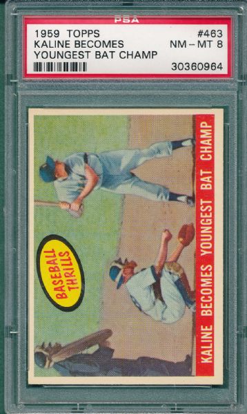 1959 Topps #463 Kaline Baseball Thrills PSA 8