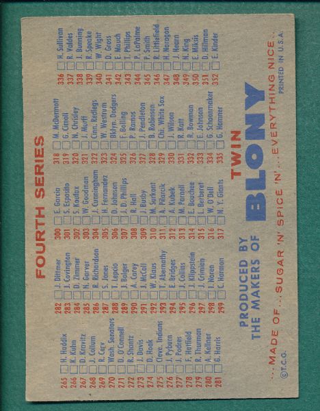 1957 Topps Third/Fourth Series Checklist Blony