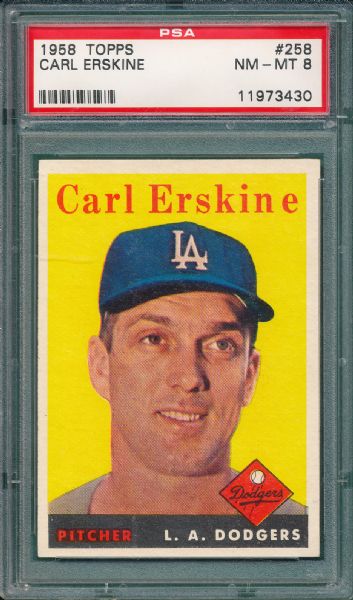 1958 Topps #258 Carl Erskine PSA 8