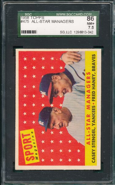 1958 Topps #475 All Star Managers W/Stengel SGC 86