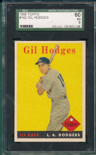 1958 Topps #162 Hodges & #134 Phillies Team (2) card Lot SGC 60