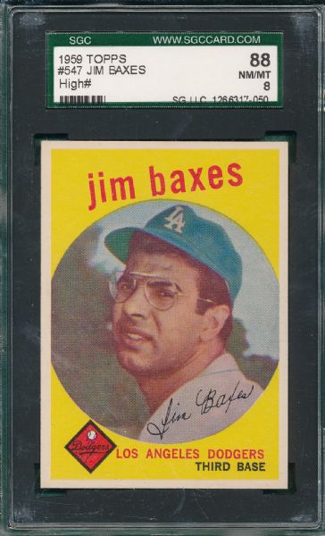 1959 Topps #547 Jim Baxes SGC 88 *High Number*