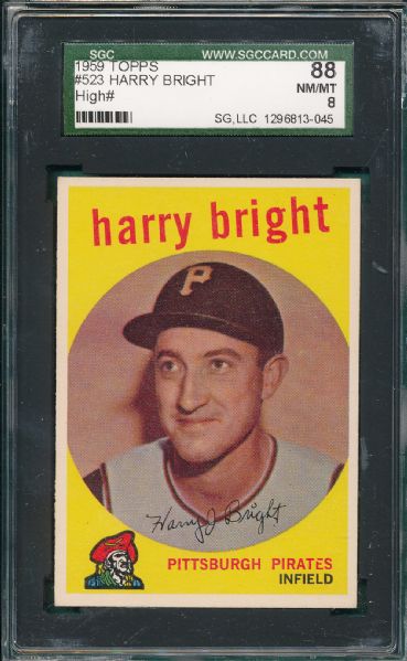 1959 Topps #523 Harry Bright SGC 88 *High Number*