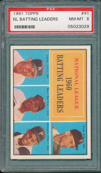 1961 Topps #41 NL Batting Leaders W/ Mays & Clemente PSA 8