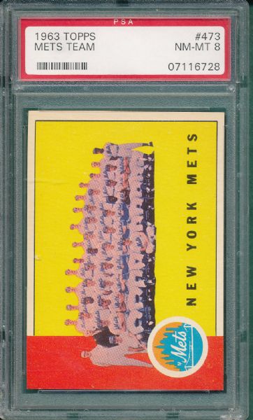 1963 Topps #473 Mets Team Card PSA 8