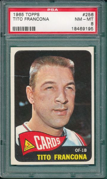 1965 Topps #256 Francona & #28 Schultz, Cardinals (2) Card Lot PSA 8