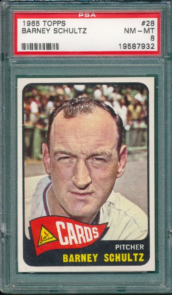 1965 Topps #256 Francona & #28 Schultz, Cardinals (2) Card Lot PSA 8
