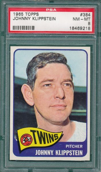 1965 Topps #108 Mincher & #384 Klippstein, Twins (2) Card Lot PSA 8